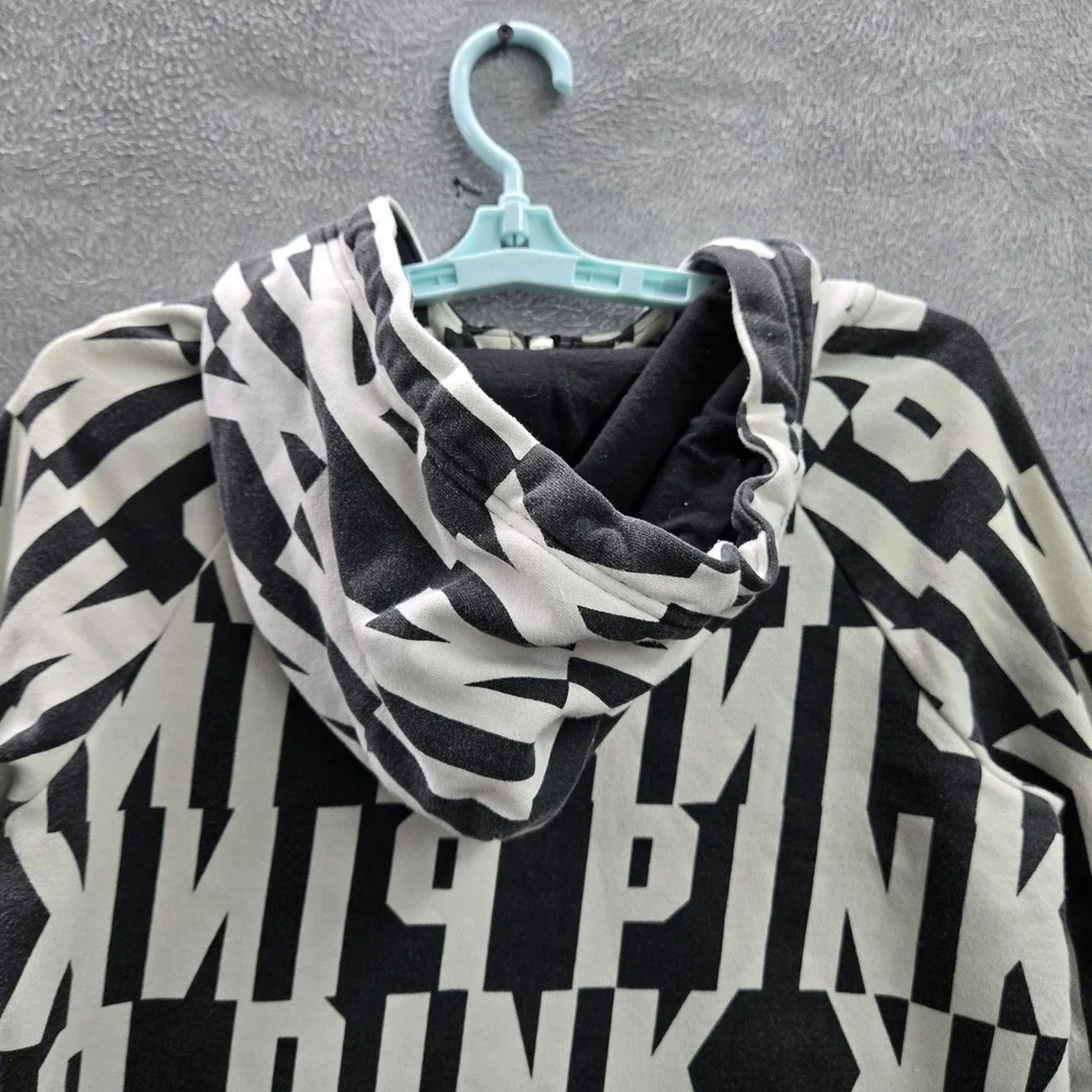 Victoria's Secret PINK‎ Women Hoodie S Black Graphic Print Logo Zipper